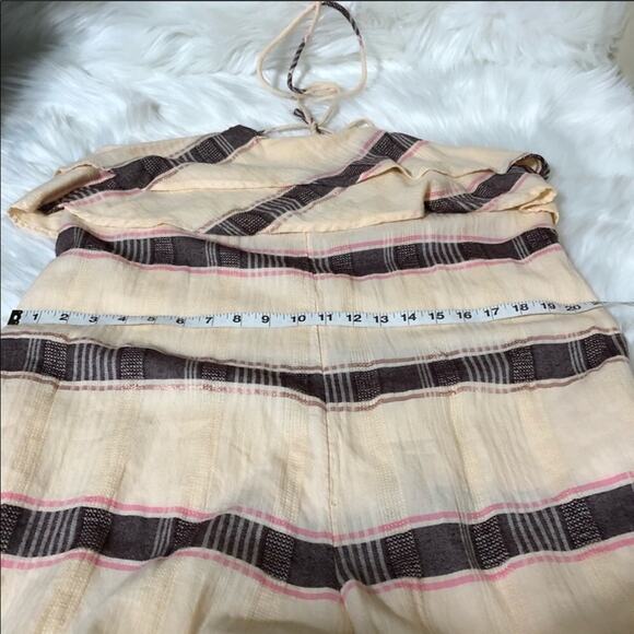 Anthropologie Marina Halter Ruffle Jumpsuit Wide Leg Size M Striped Tiered Pink - Picture 6 of 9